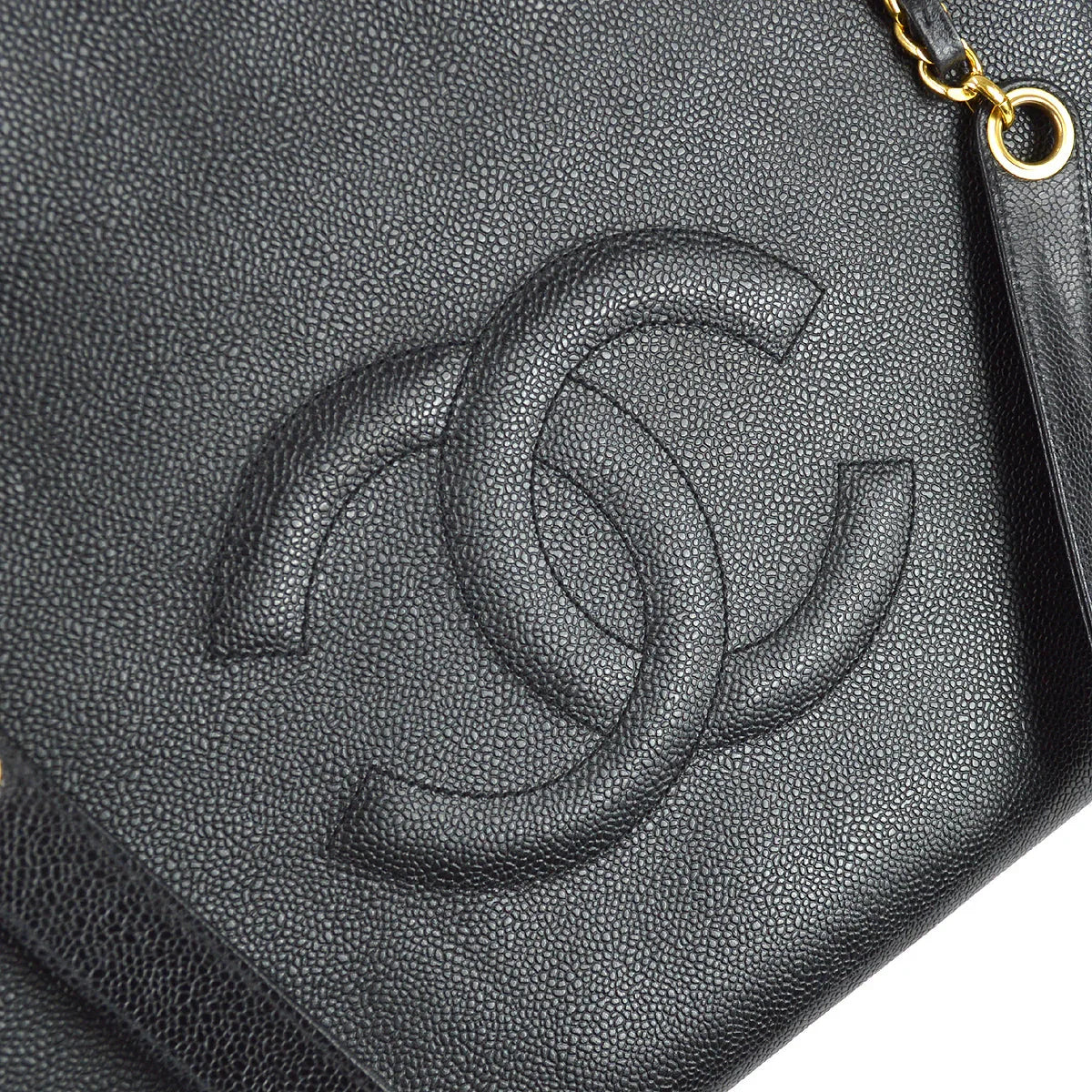 Chanel 1994-1996 Black Caviar Chain Shoulder Tote Bag