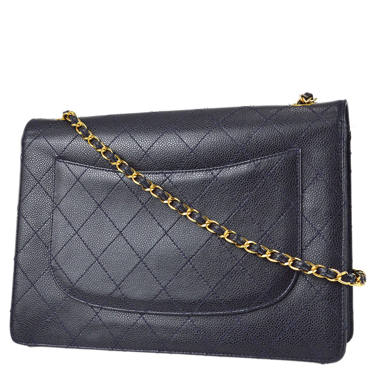 Chanel 1997-1999 Navy Caviar Classic Flap Chain Shoulder Bag