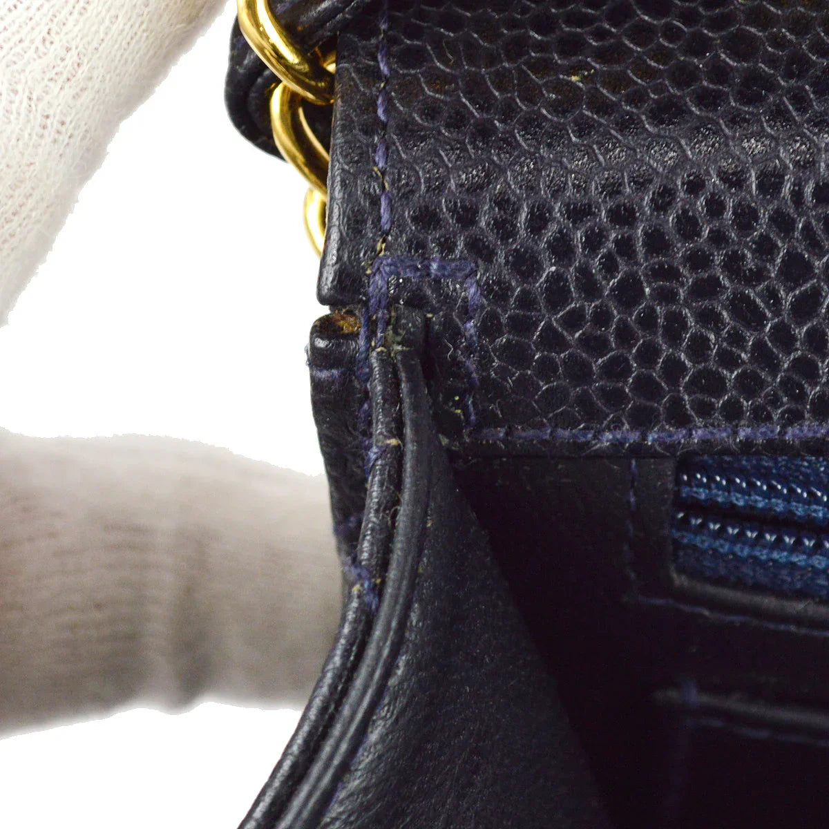Chanel 1997-1999 Navy Caviar Classic Flap Chain Shoulder Bag