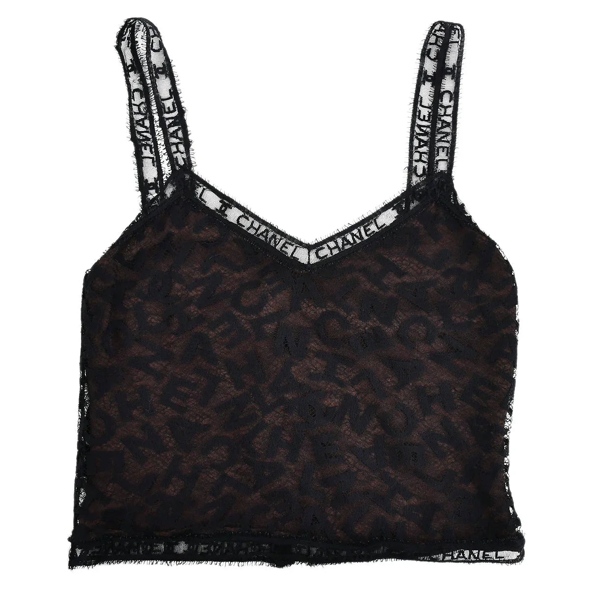 Chanel Lace Top Skirt Set Black Brown 98A #42