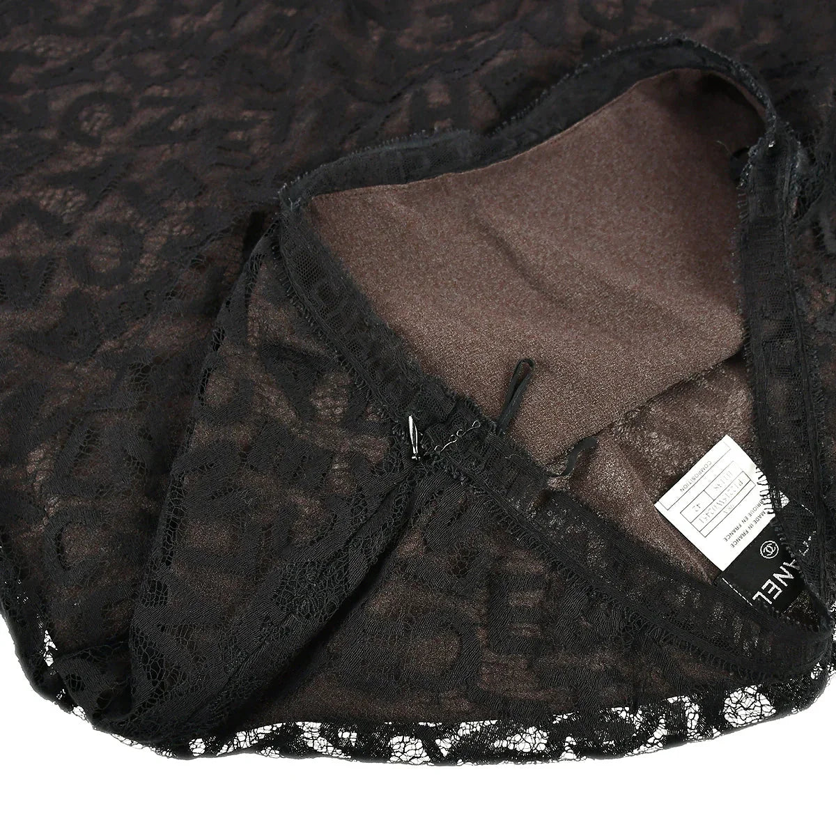 Chanel Lace Top Skirt Set Black Brown 98A #42