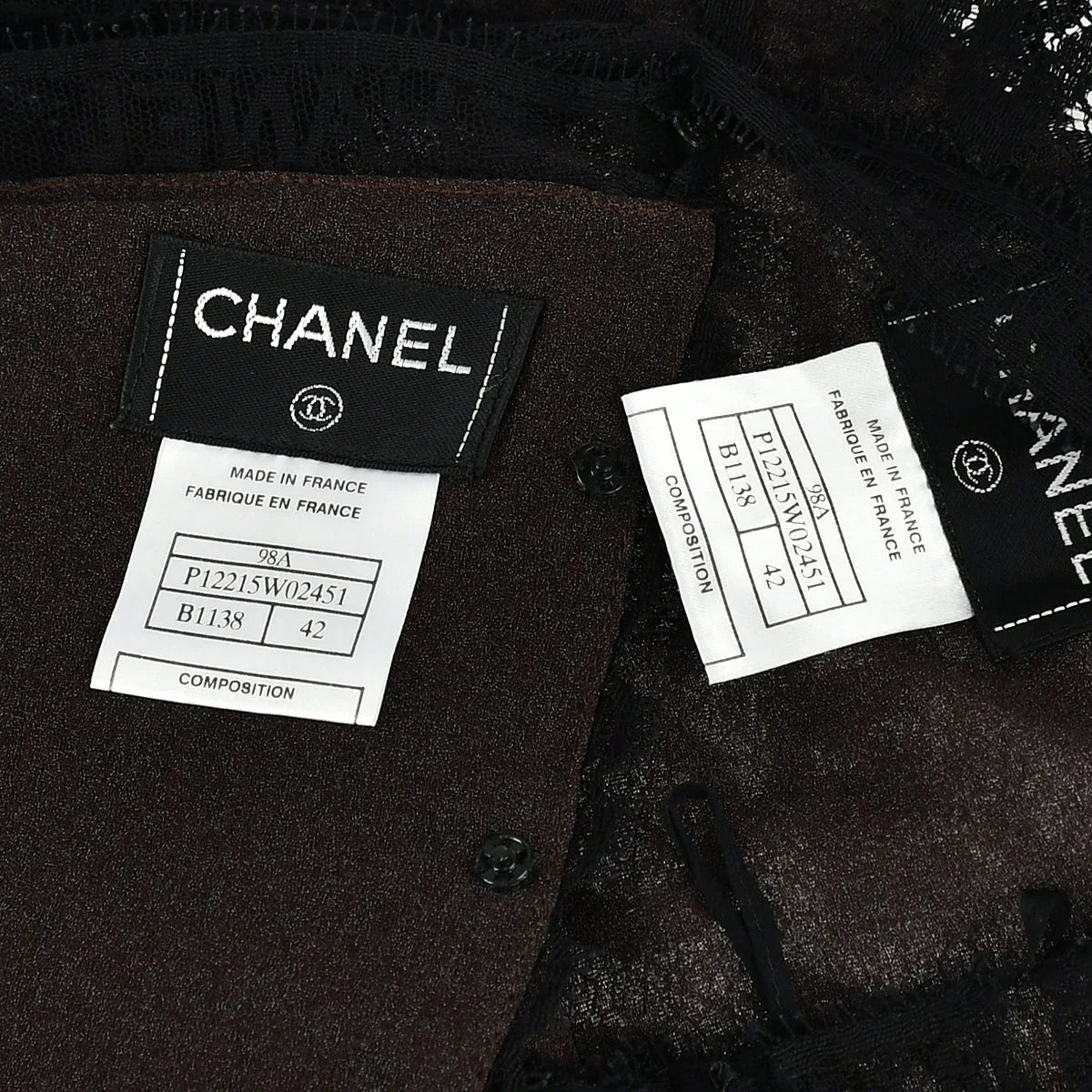 Chanel Lace Top Skirt Set Black Brown 98A #42