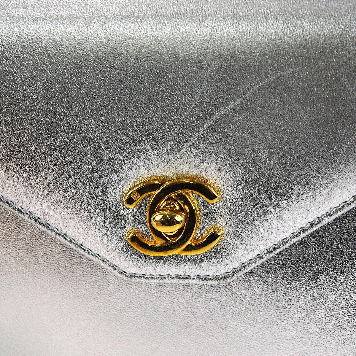 Chanel * 1996-1997 Silver Lambskin Top Handle Bag