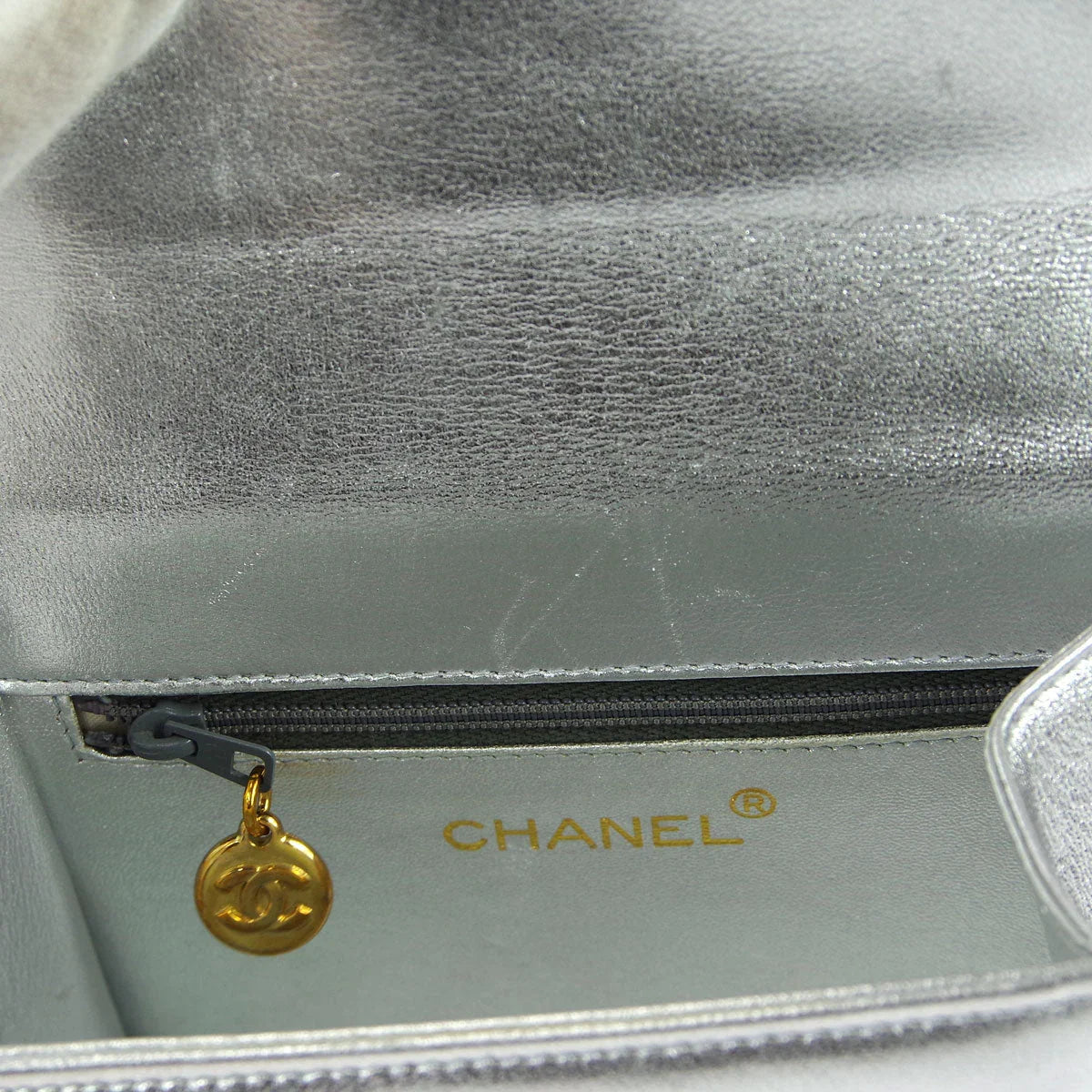 Chanel * 1996-1997 Silver Lambskin Top Handle Bag