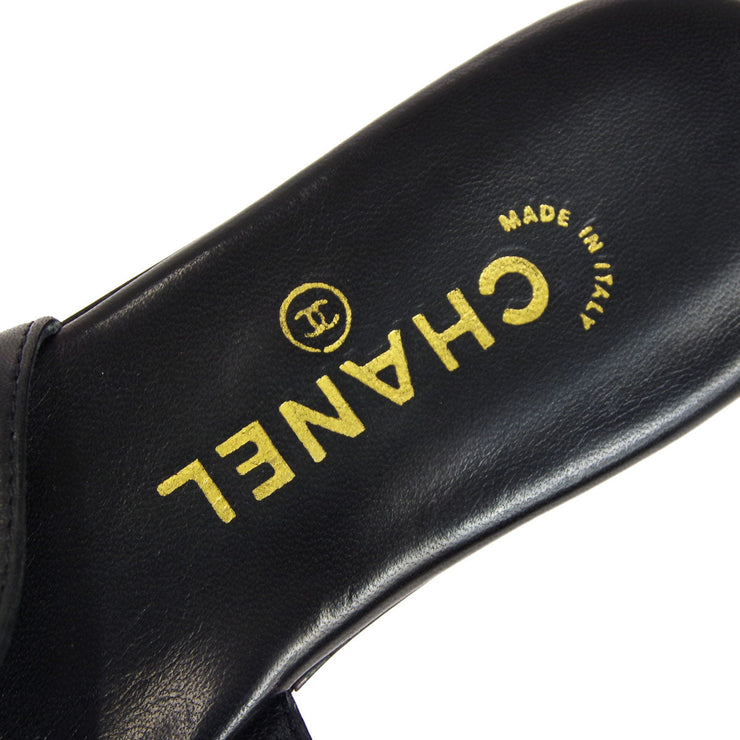 Chanel * Black Lambskin Turnlock Sandals Shoes #39