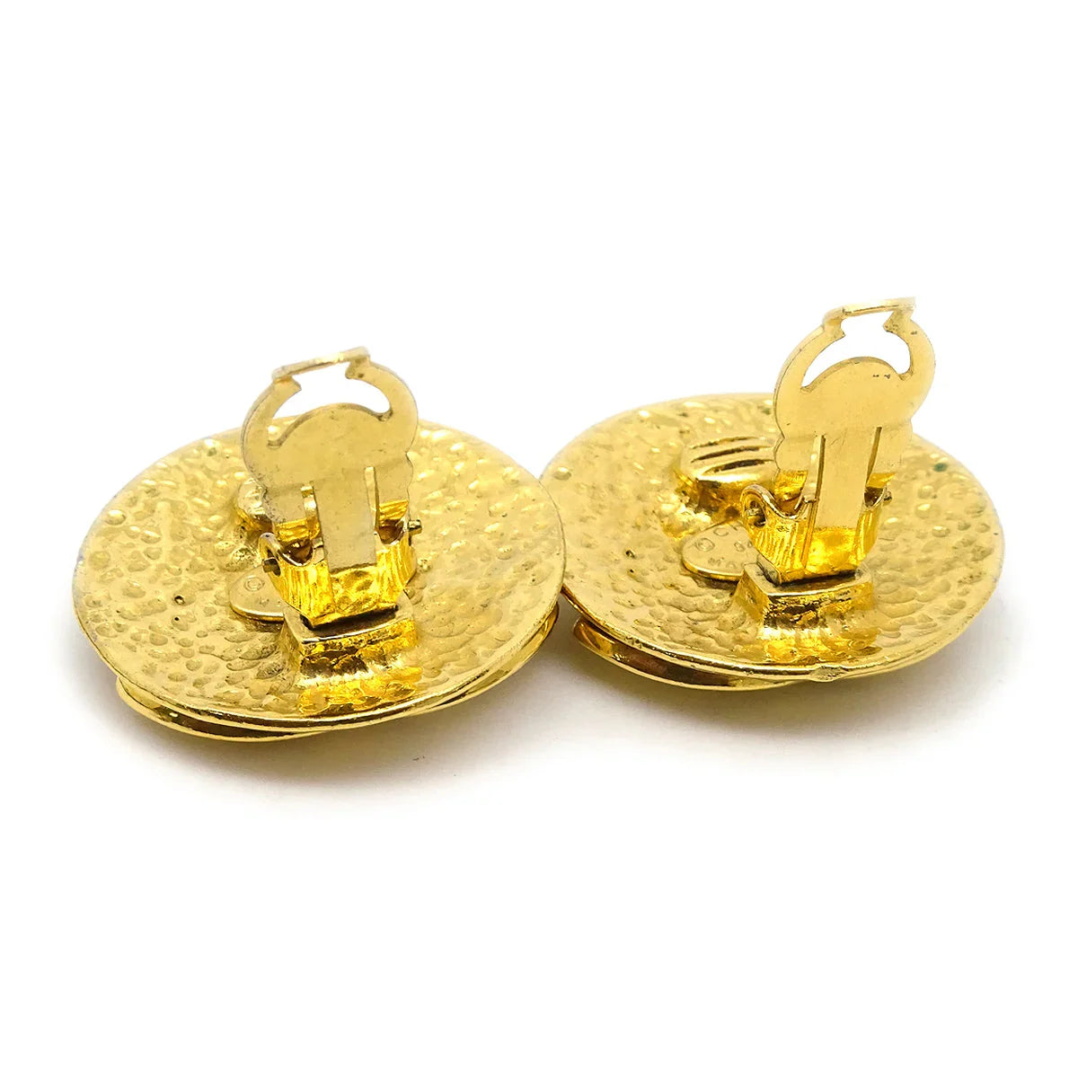 Chanel 1994 Gold Quilted 'CC' Round Earrings Large