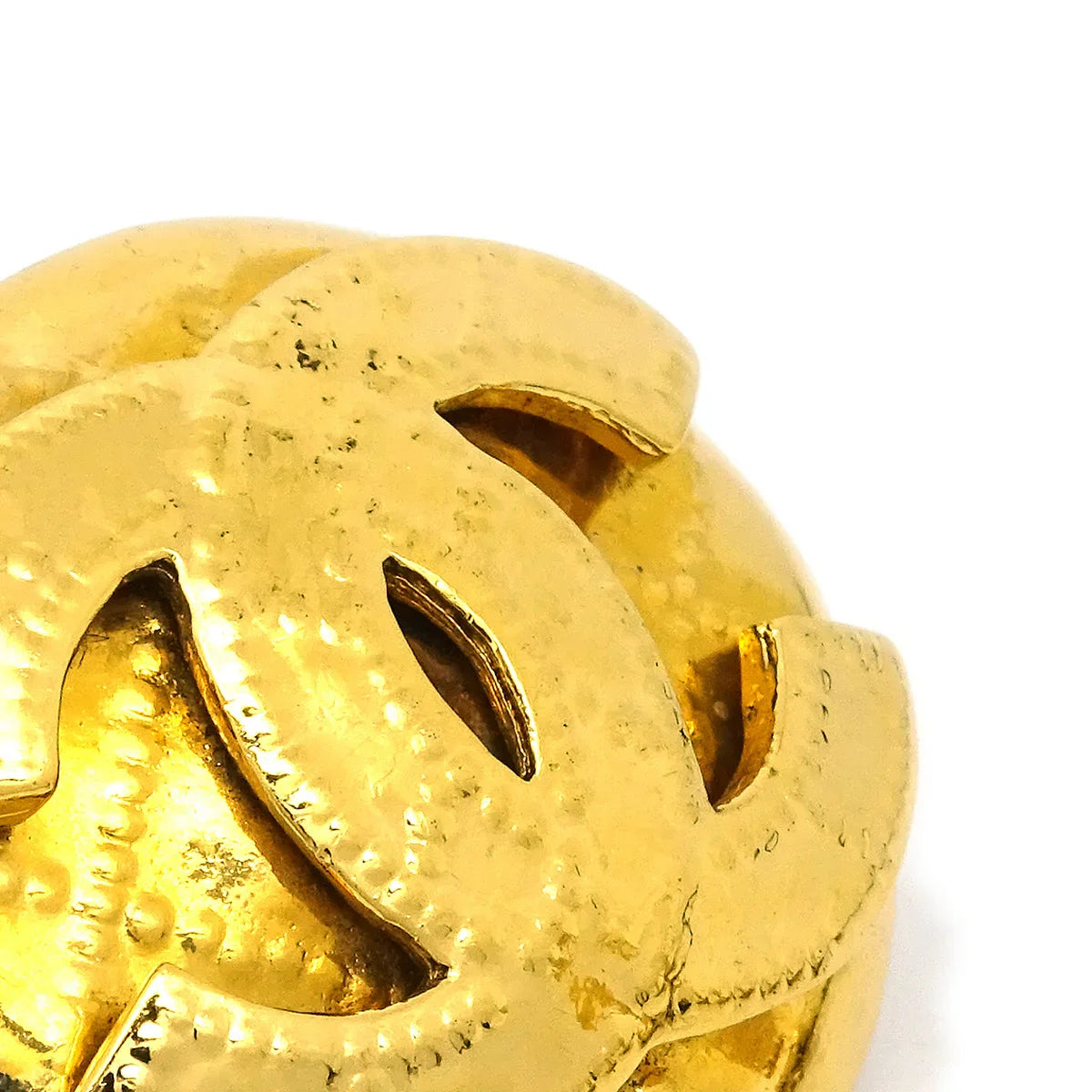 Chanel 1994 Gold Quilted 'CC' Round Earrings Large