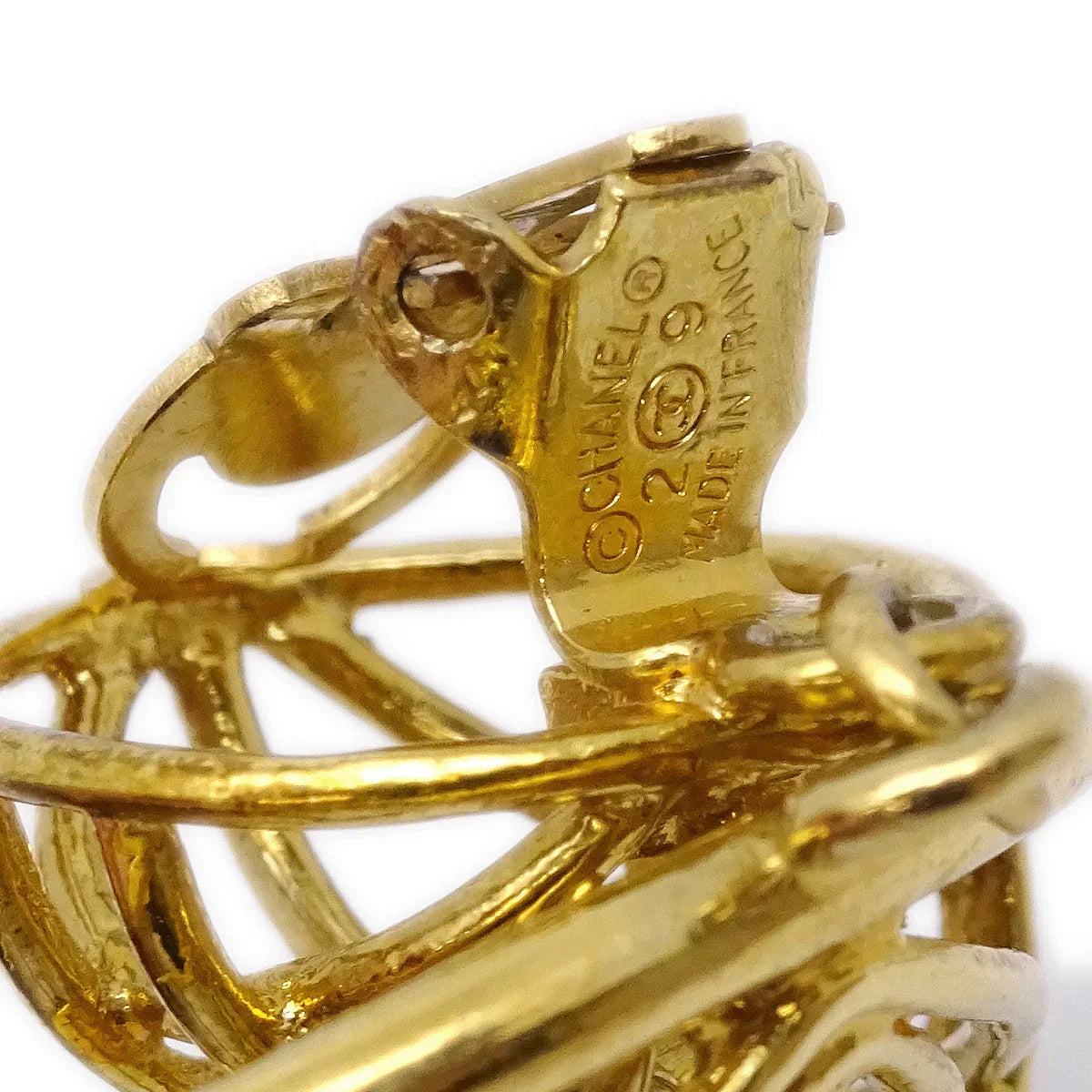 Chanel Birdcage Dangle Earrings Clip-On Gold 29