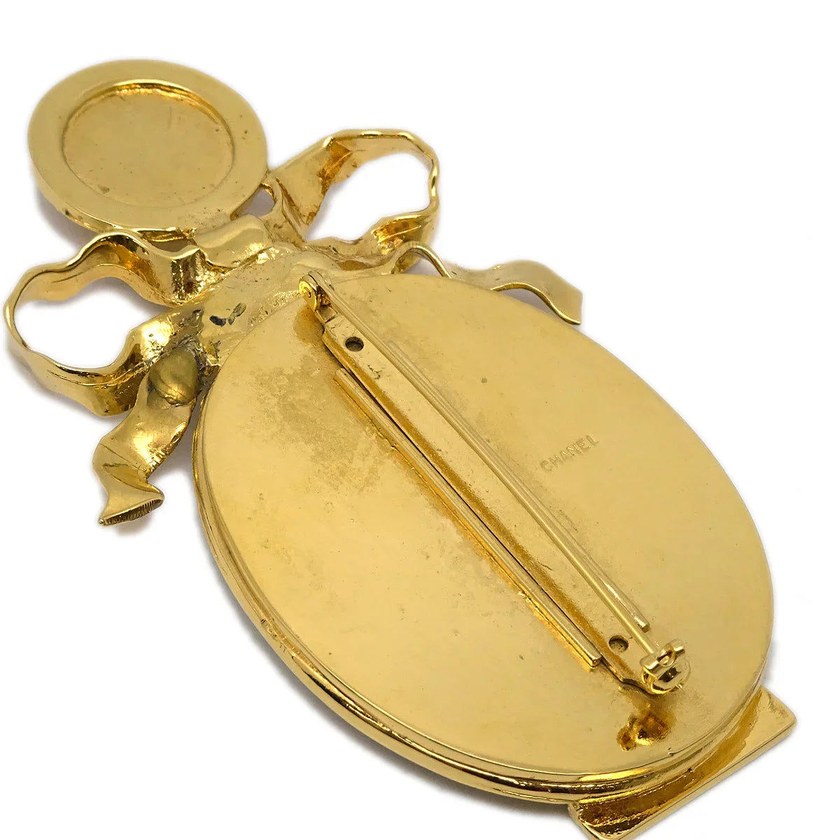 Chanel Bow Mirror Brooch Pin Gold