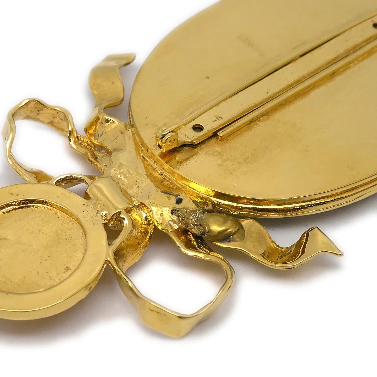 Chanel Bow Mirror Brooch Pin Gold