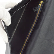 Hermes 1983 Black Satin 2way Clutch Shoulder Bag