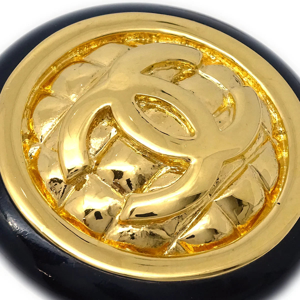 Chanel Button Earrings Clip-On Black Gold