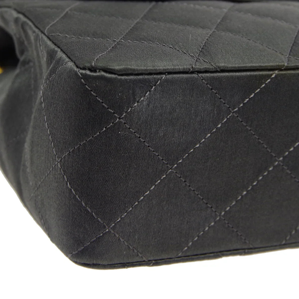 Chanel * 1989-1991 Gray Satin Border Flap Bag & Pouch Set