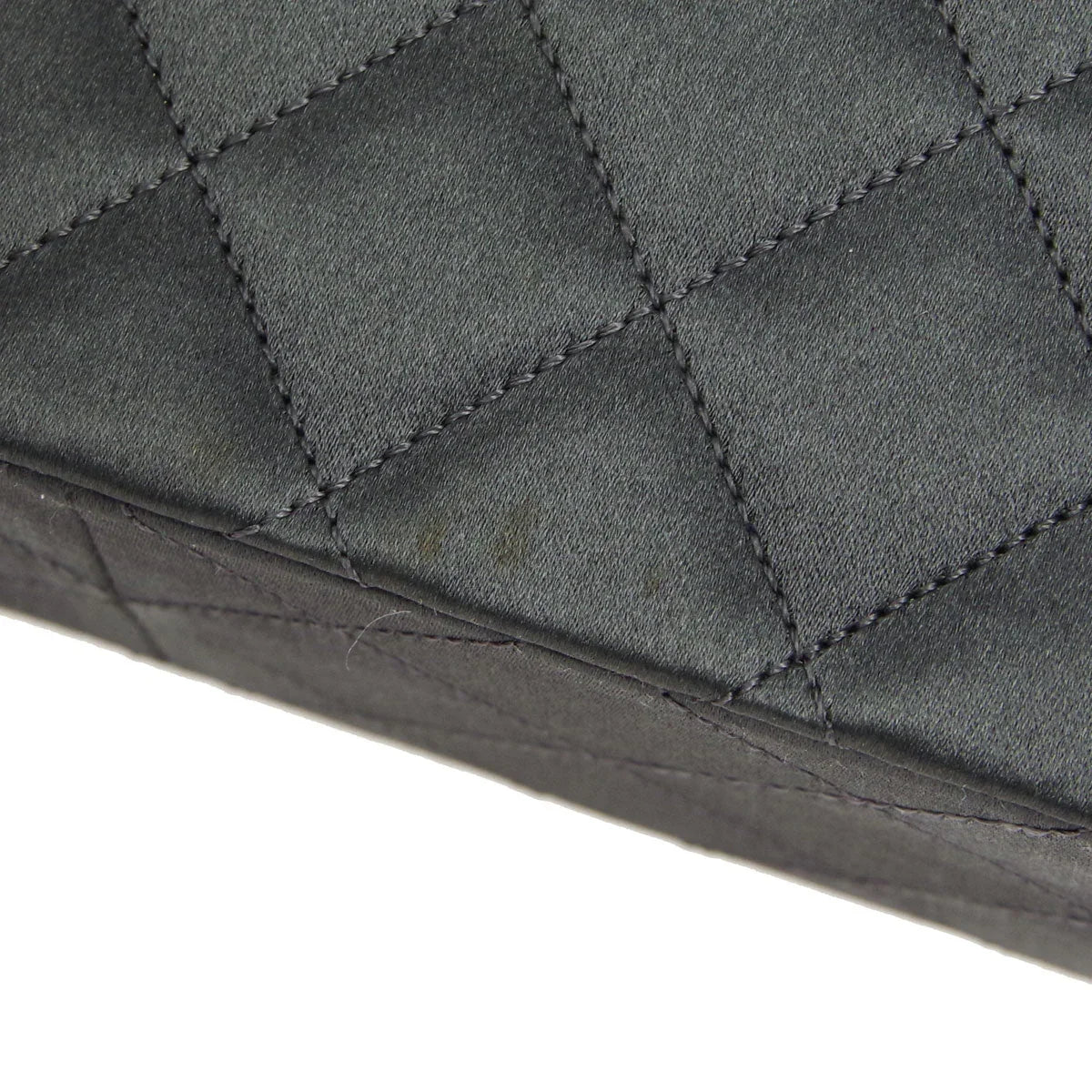 Chanel * 1989-1991 Gray Satin Border Flap Bag & Pouch Set