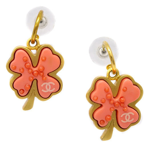 Chanel Clover Dangle Piercing Earrings Gold 03P