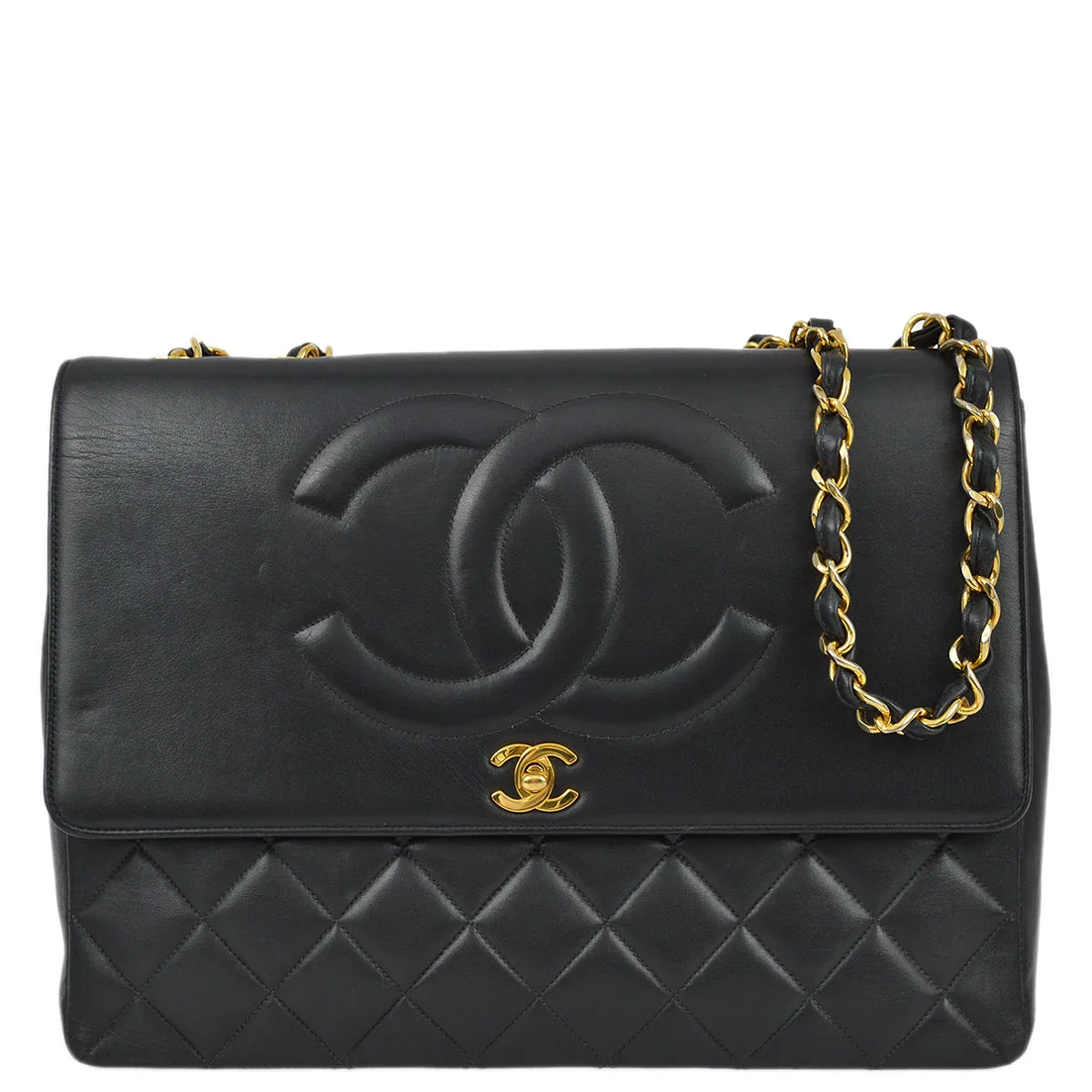 Chanel 1991-1994 Black Lambskin Maxi Straight CC Flap
