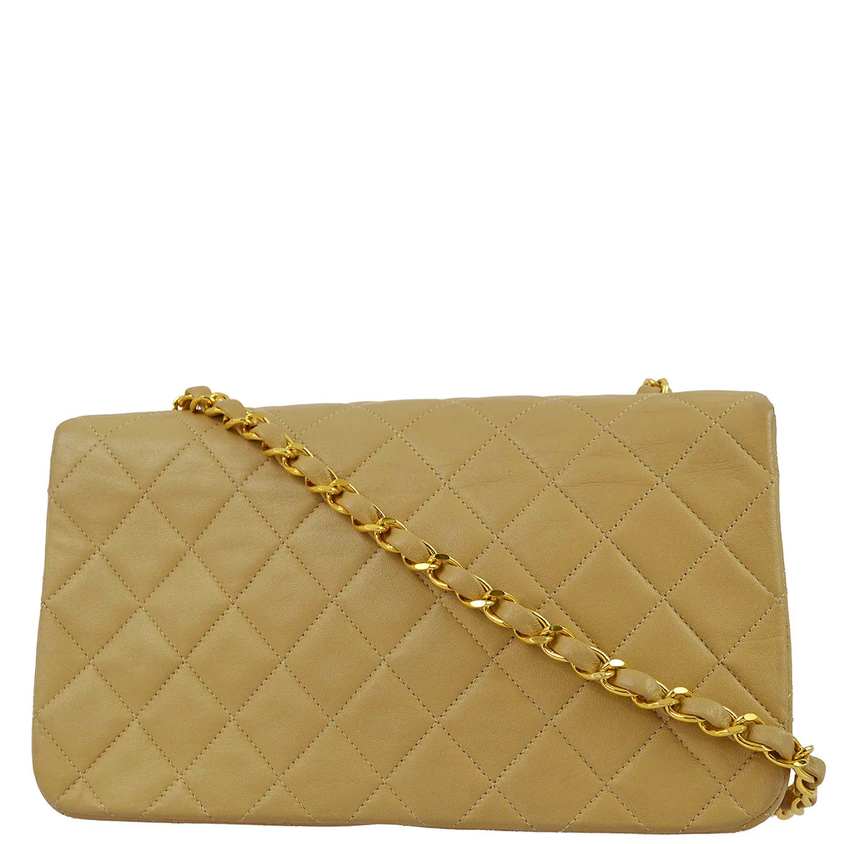 Chanel 1989-1991 Beige Lambskin Turnlock Small Full Flap Shoulder Bag
