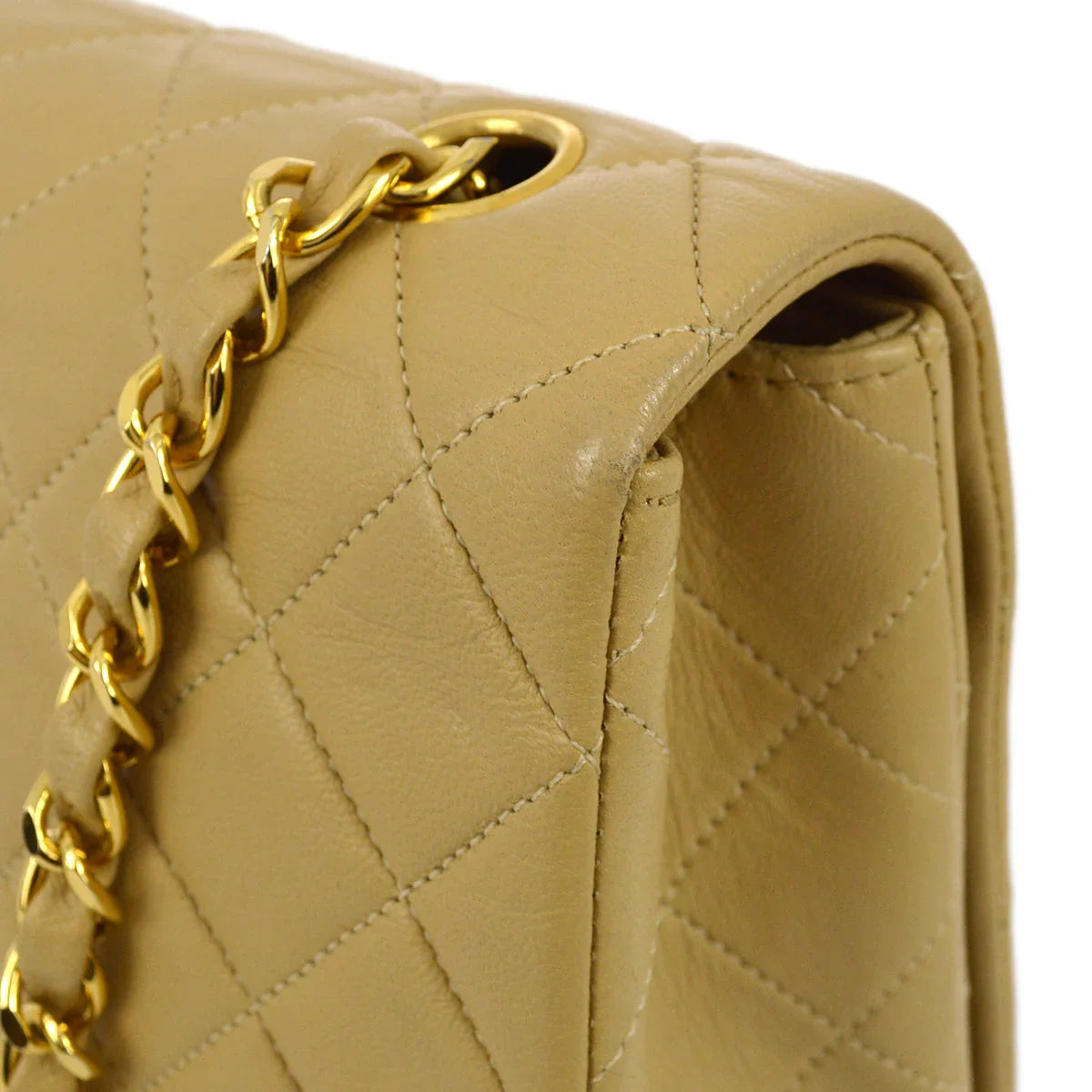 Chanel 1989-1991 Beige Lambskin Turnlock Small Full Flap Shoulder Bag