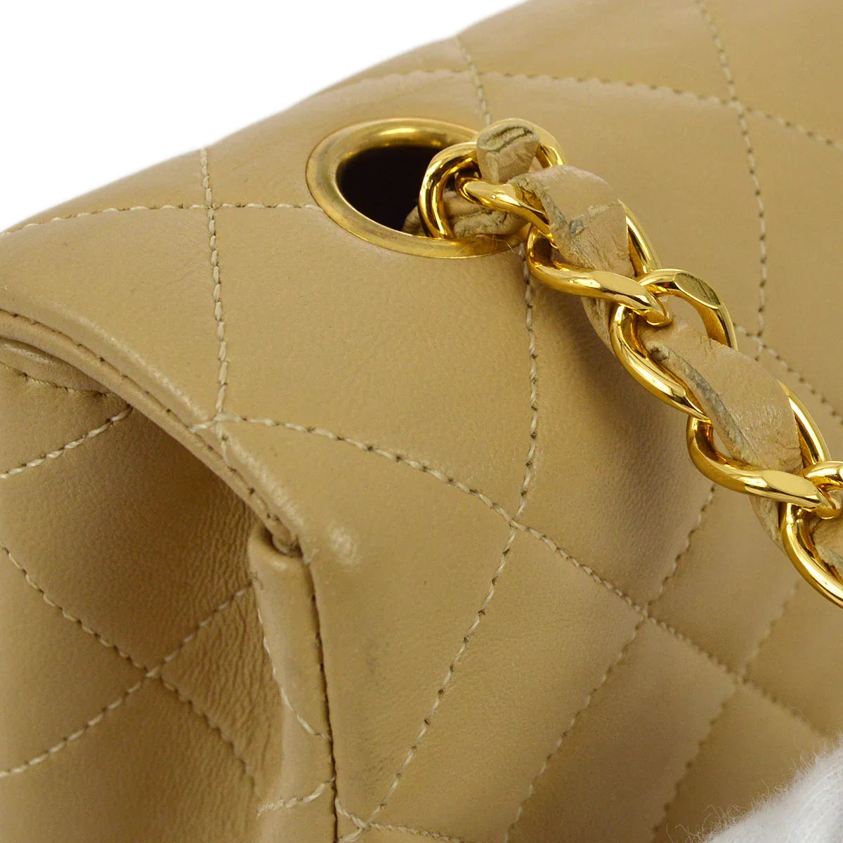 Chanel 1989-1991 Beige Lambskin Turnlock Small Full Flap Shoulder Bag
