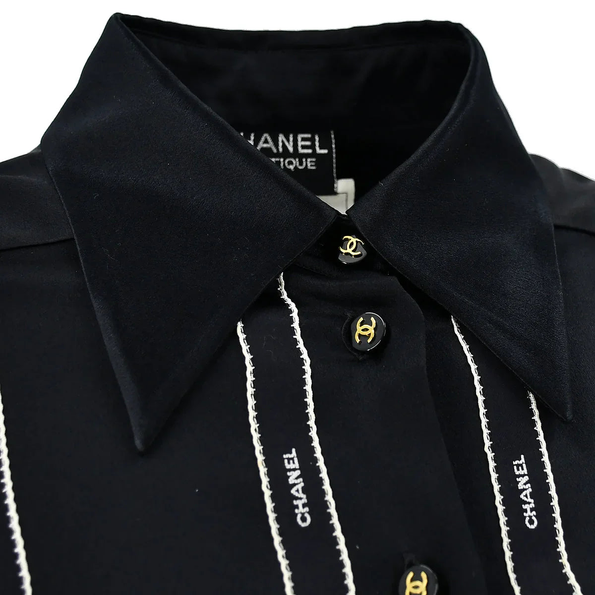 Chanel Ribbon Blouse Shirt Black 94A #36