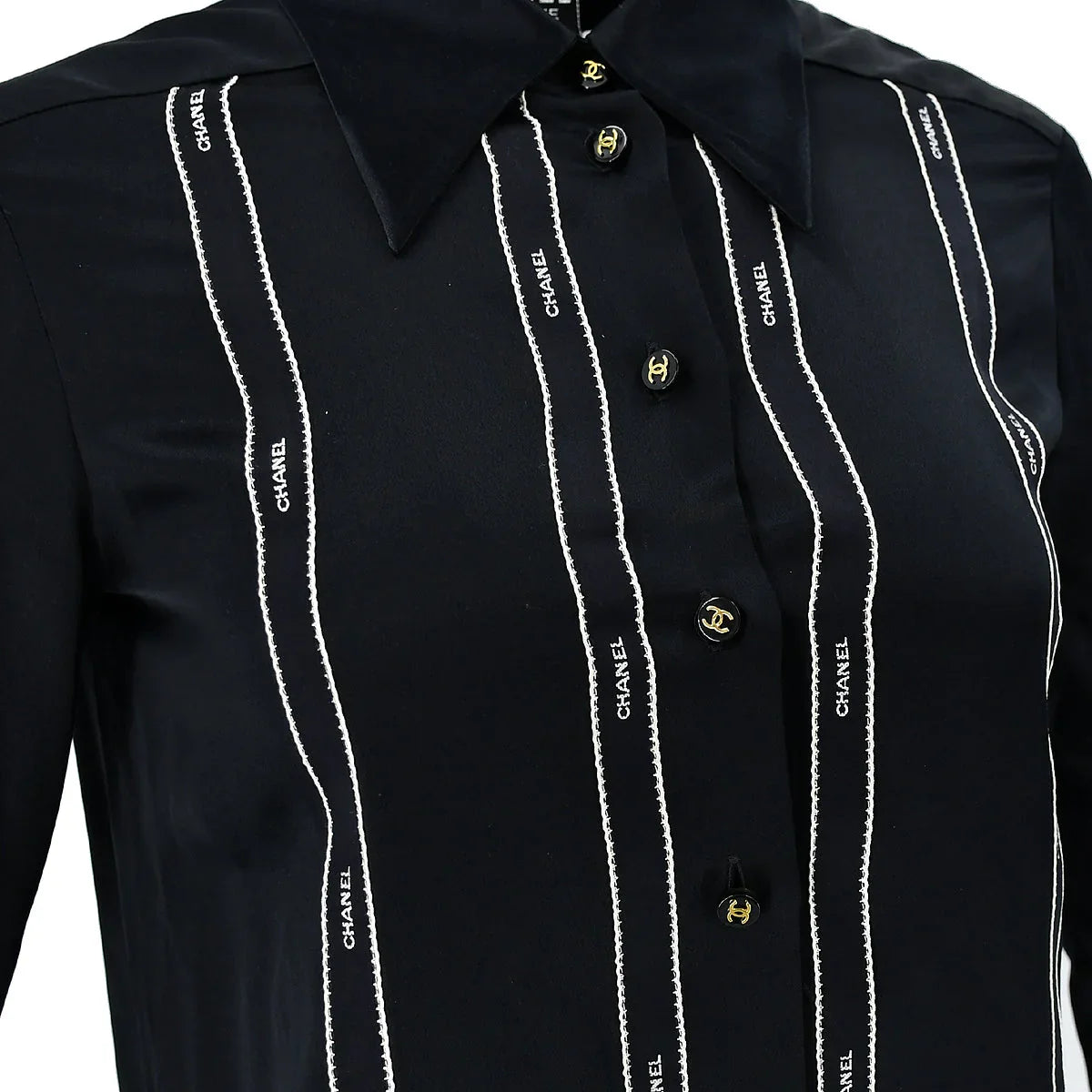 Chanel Ribbon Blouse Shirt Black 94A #36