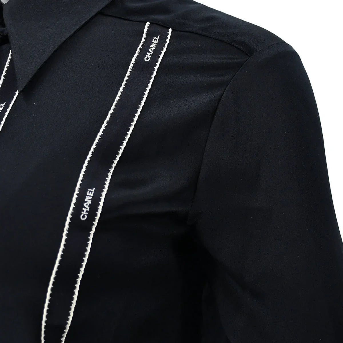 Chanel Ribbon Blouse Shirt Black 94A #36
