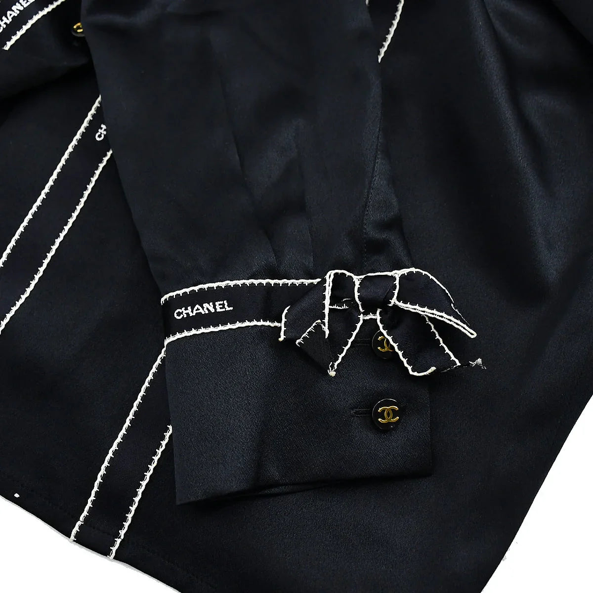 Chanel Ribbon Blouse Shirt Black 94A #36