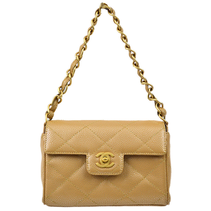 Chanel 2000-2001 Beige Caviar Chain Handbag