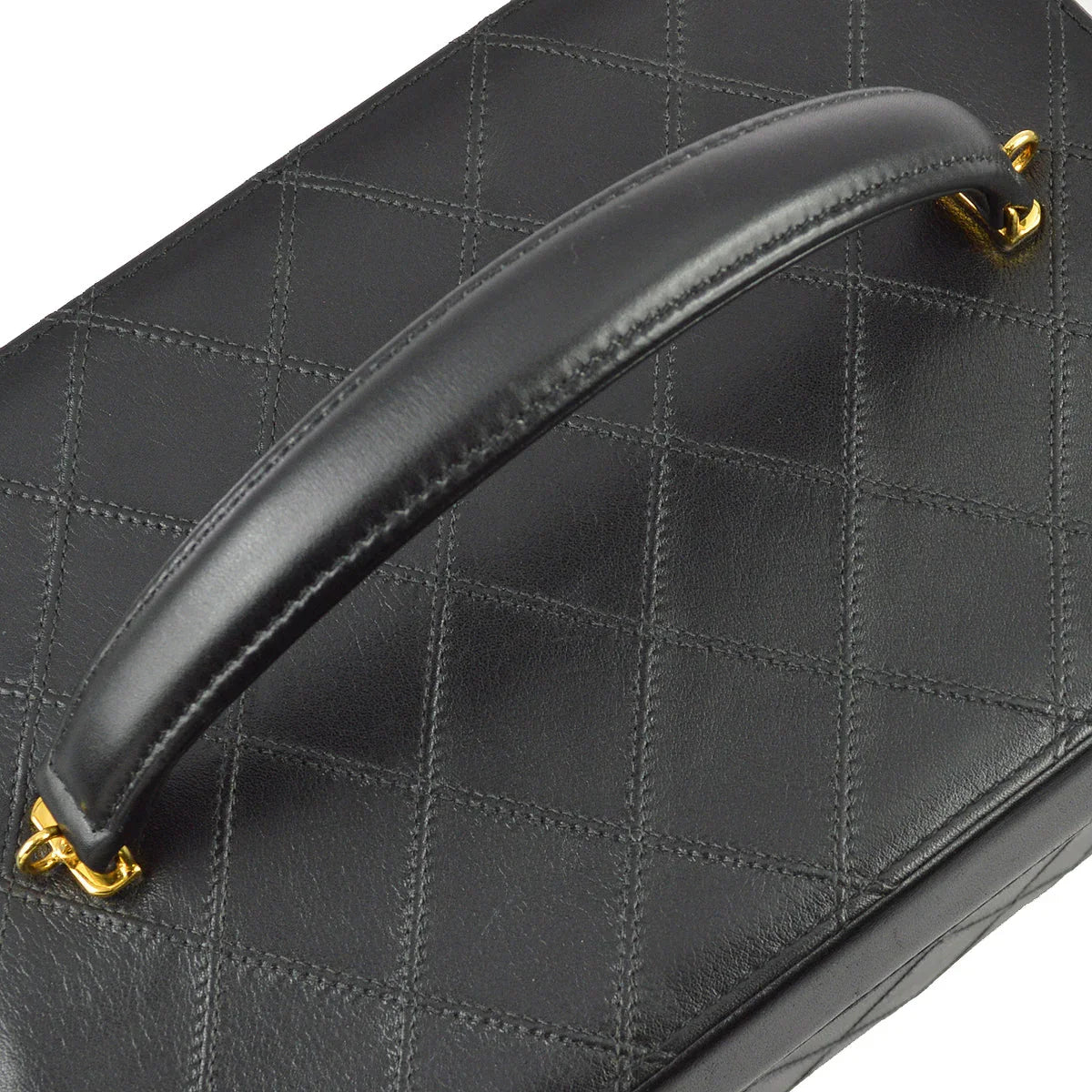Chanel 1994-1996 Black Lambskin Bicolore Vanity 2way Handbag