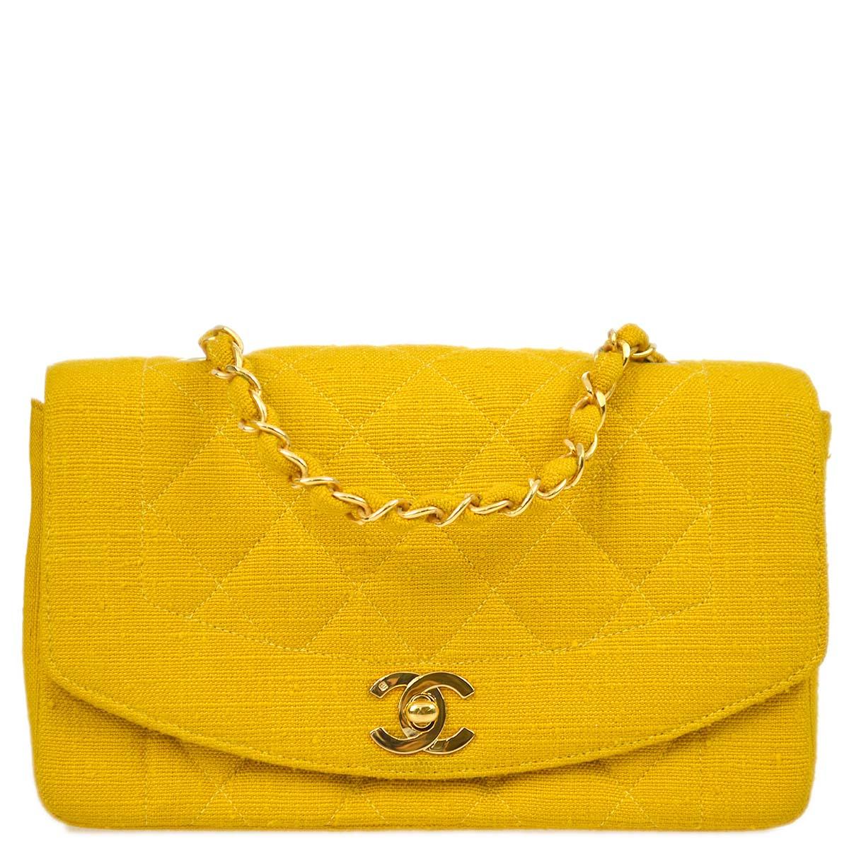 Chanel 1991-1994 Yellow Linen Small Diana Flap Bag
