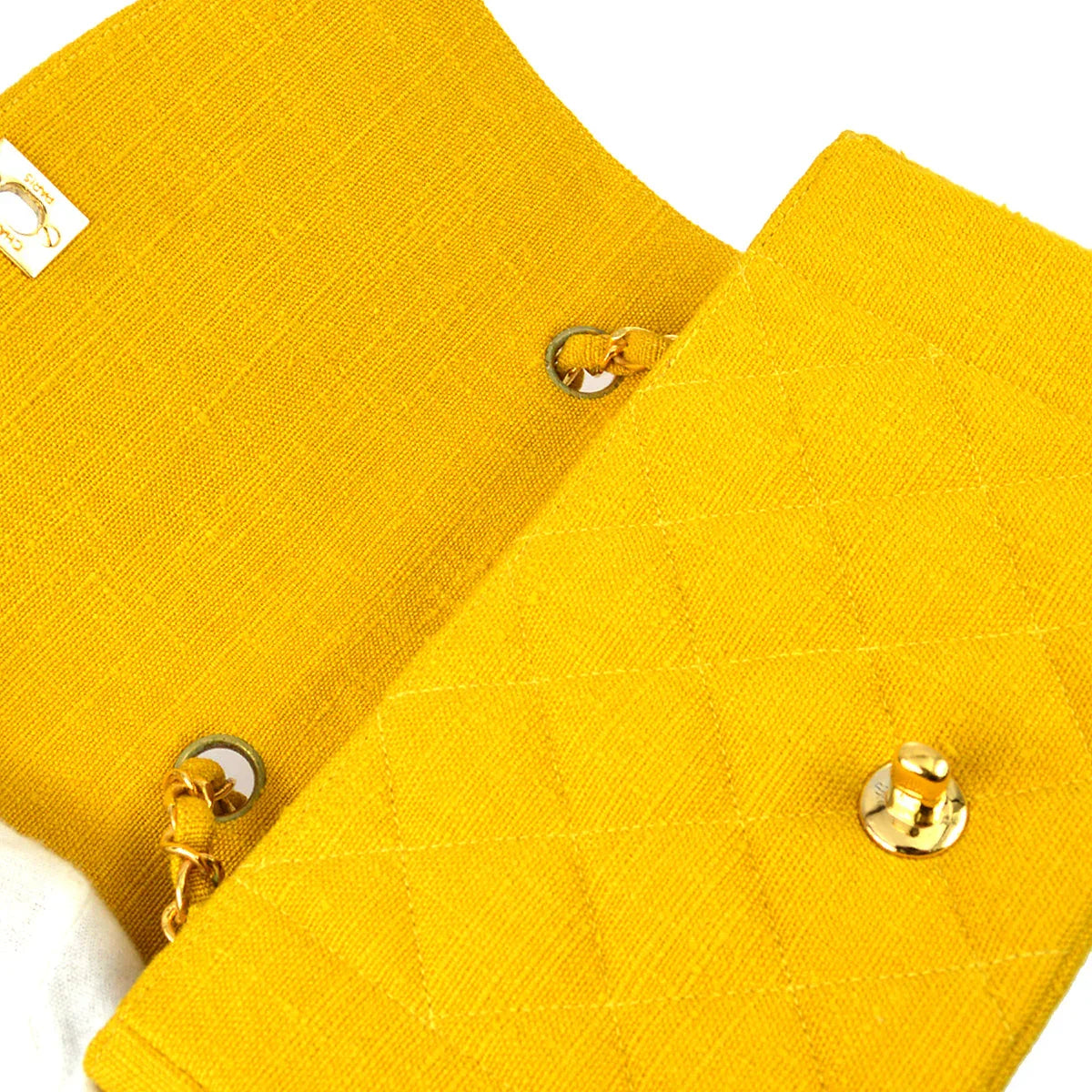 Chanel 1991-1994 Yellow Linen Small Diana Flap Bag