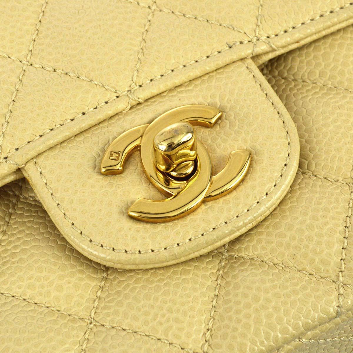 Chanel 2004-2005 Beige Caviar Medium Classic Double Flap Bag