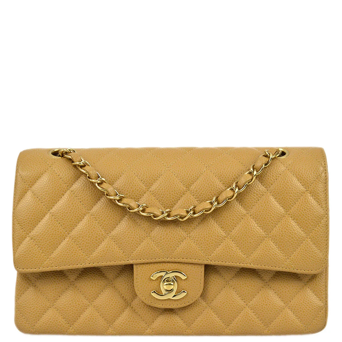 Chanel 2003-2004 Beige Caviar Medium Classic Double Flap Bag