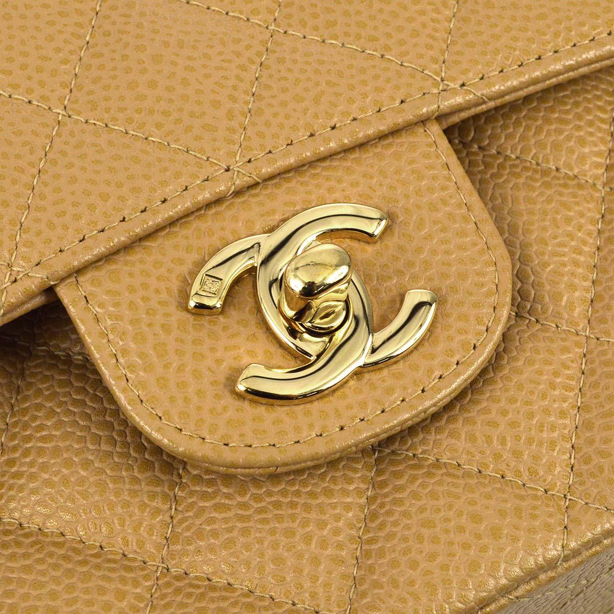 Chanel 2003-2004 Beige Caviar Medium Classic Double Flap Bag
