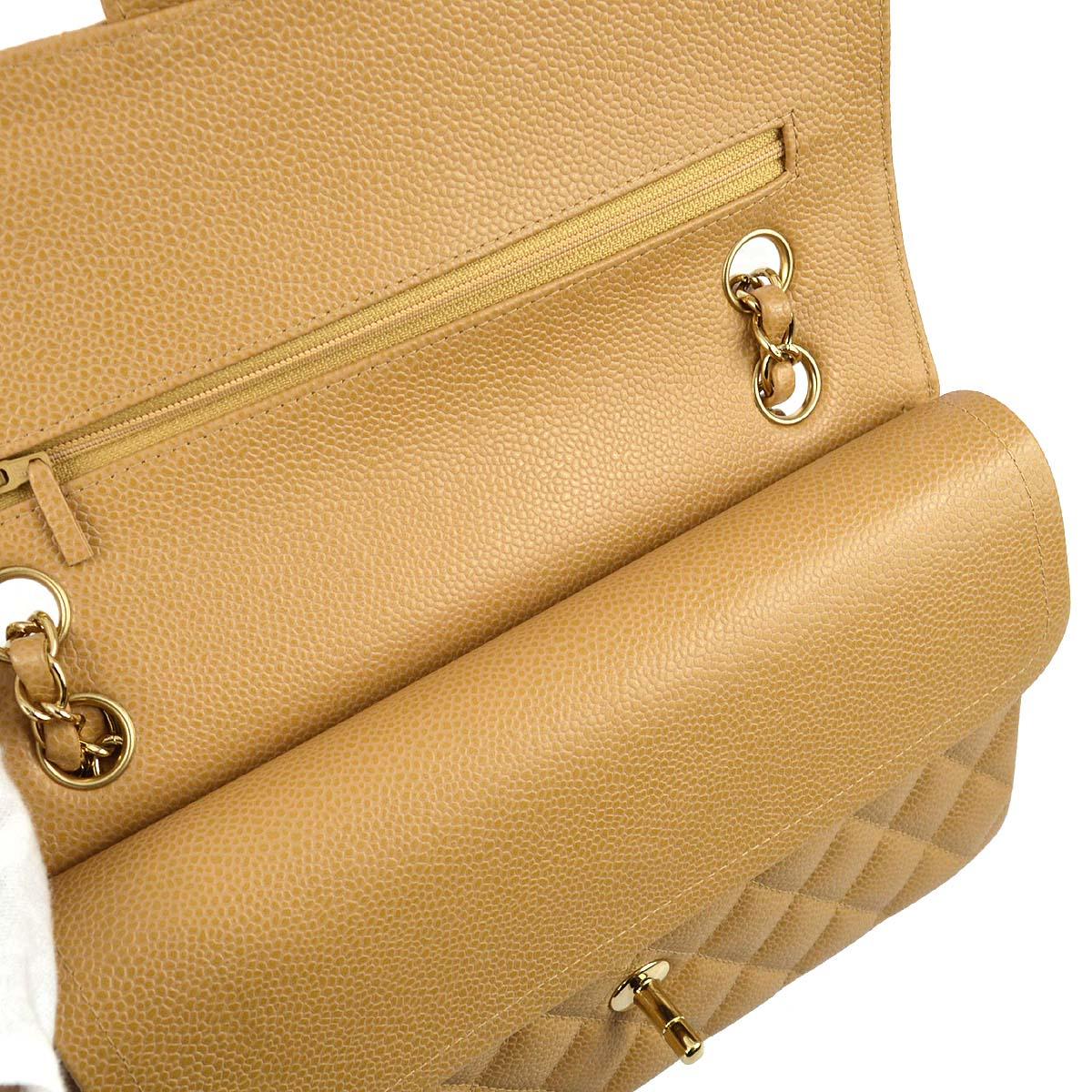 Chanel 2003-2004 Beige Caviar Medium Classic Double Flap Bag