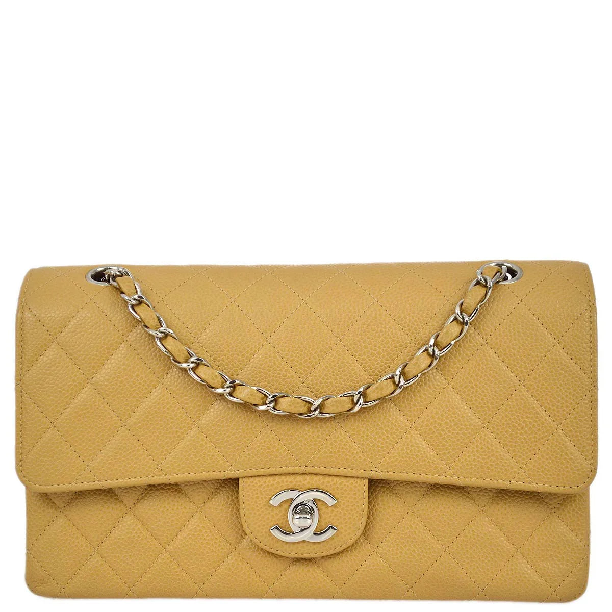 Chanel 2000-2001 Beige Caviar Medium Classic Double Flap Bag SHW
