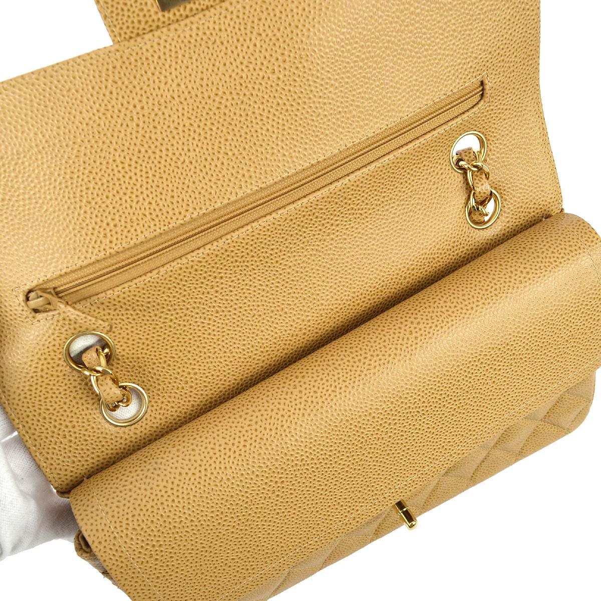 Chanel 2001-2003 Beige Caviar Medium Classic Double Flap Bag