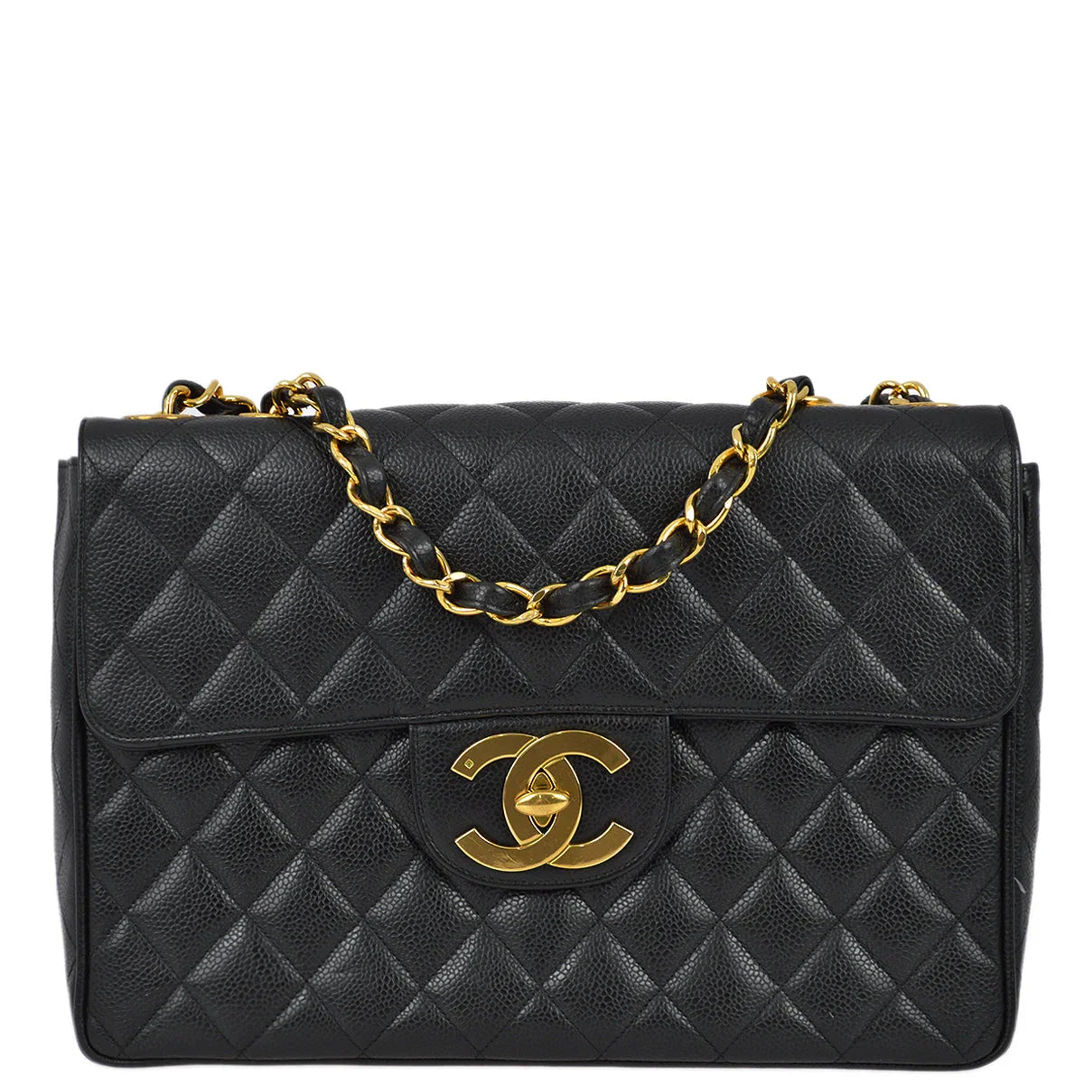 Chanel 1994-1996 Black Caviar Jumbo Classic Flap Bag