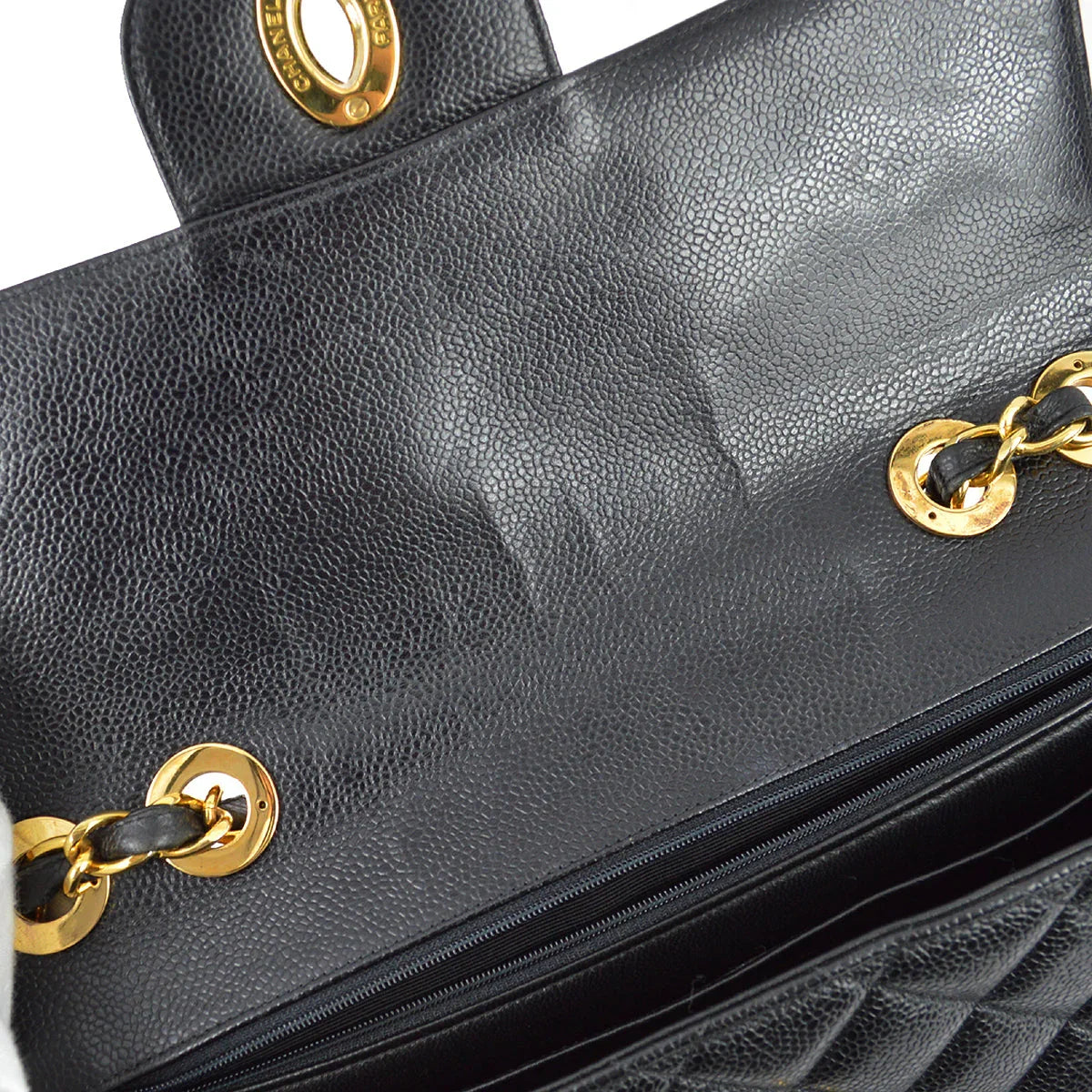 Chanel 1994-1996 Black Caviar Jumbo Classic Flap Bag