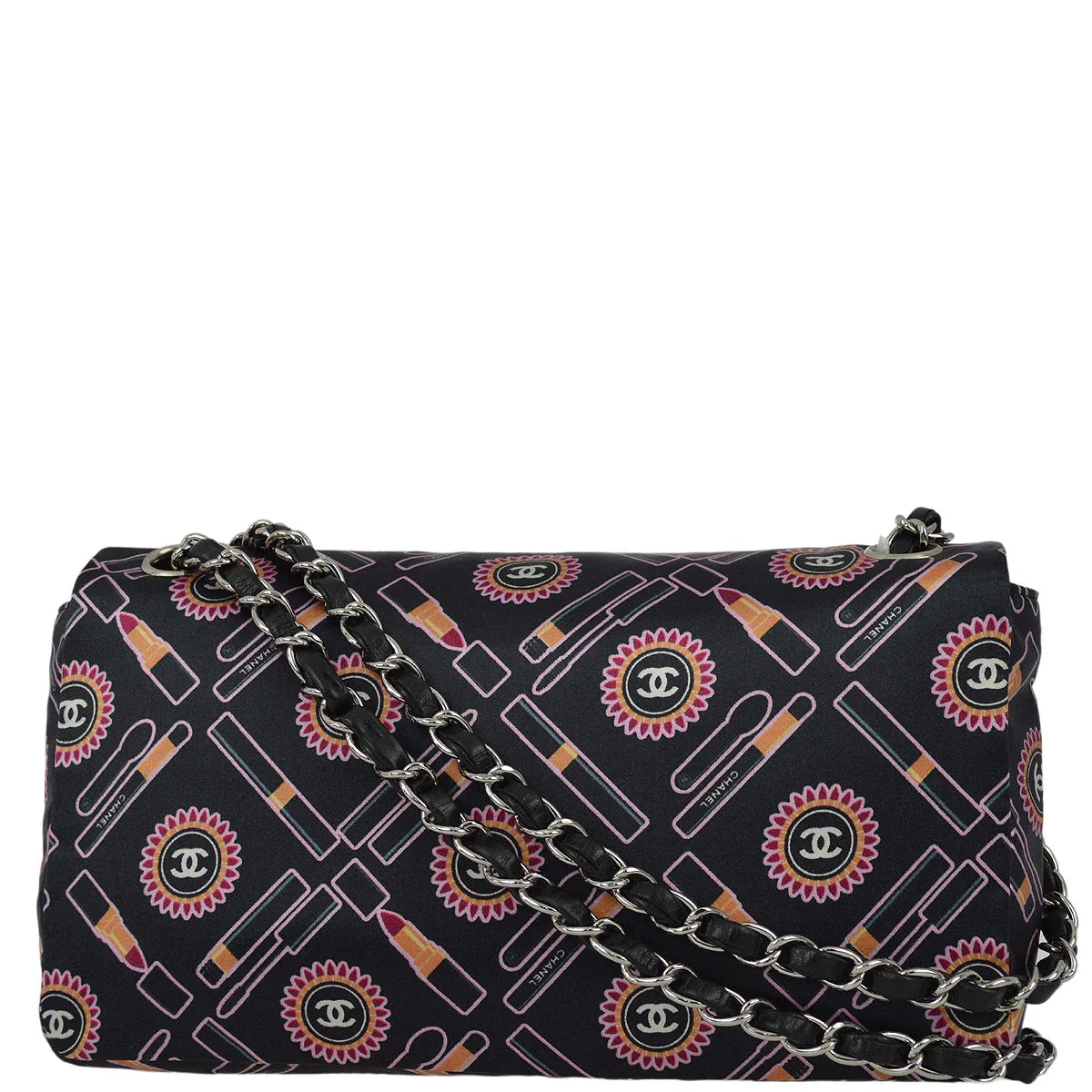 Chanel 2004-2005 Black Satin Lipstick Classic Single Flap Shoulder Bag