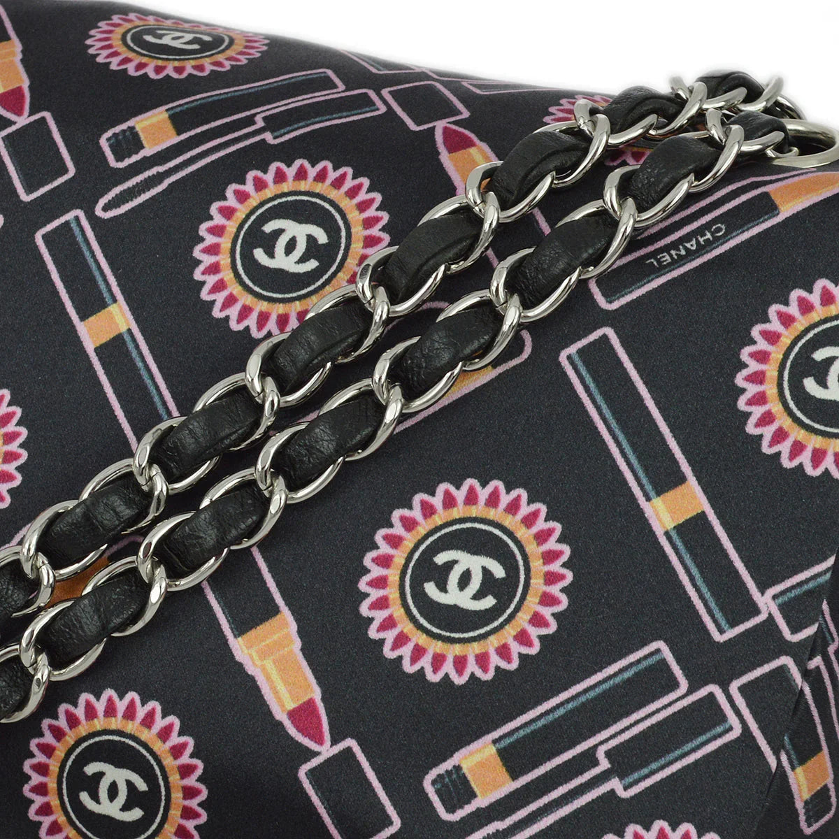Chanel 2004-2005 Black Satin Lipstick Classic Single Flap Shoulder Bag