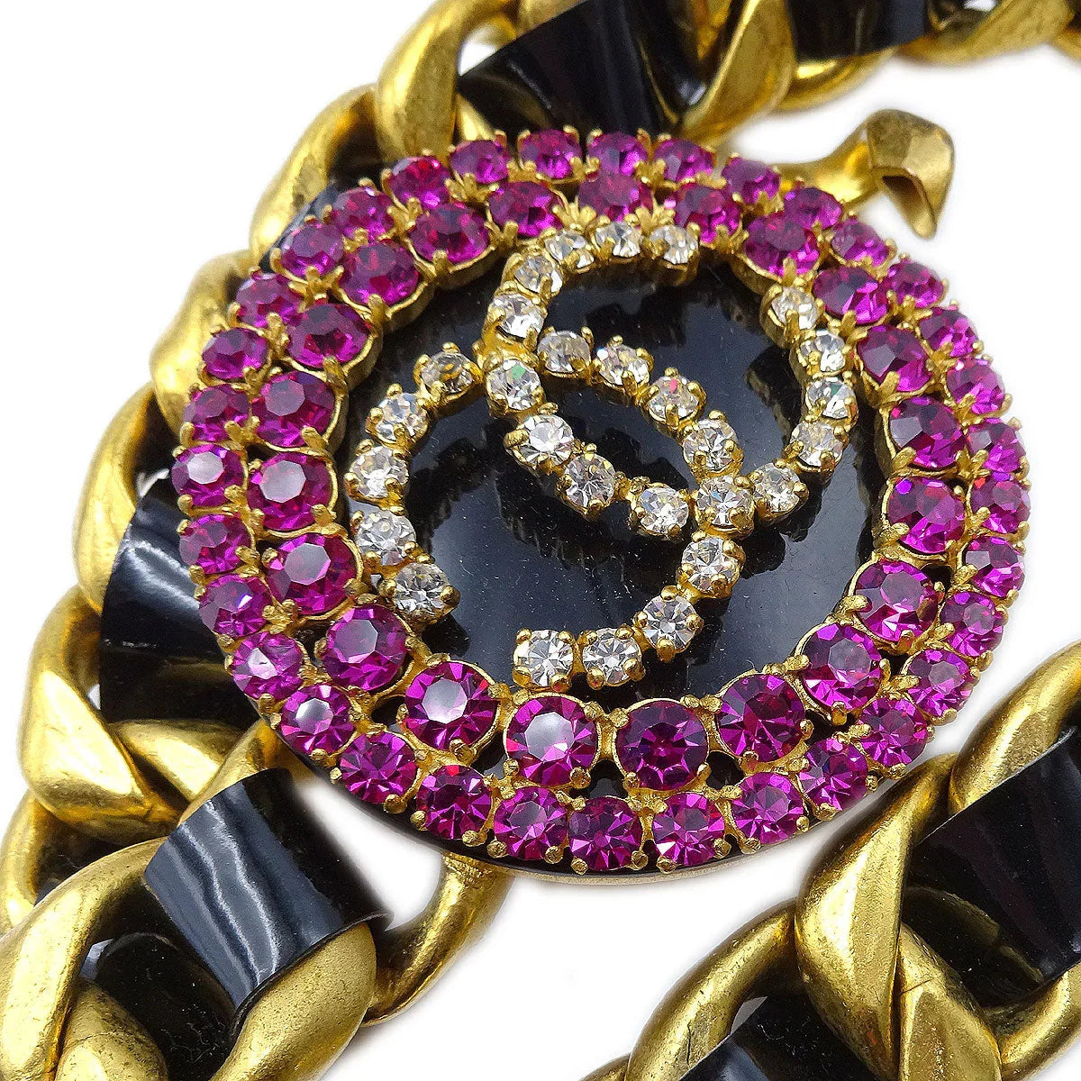 Chanel * Gold Chain Belt Rhinestones 95P Small Good