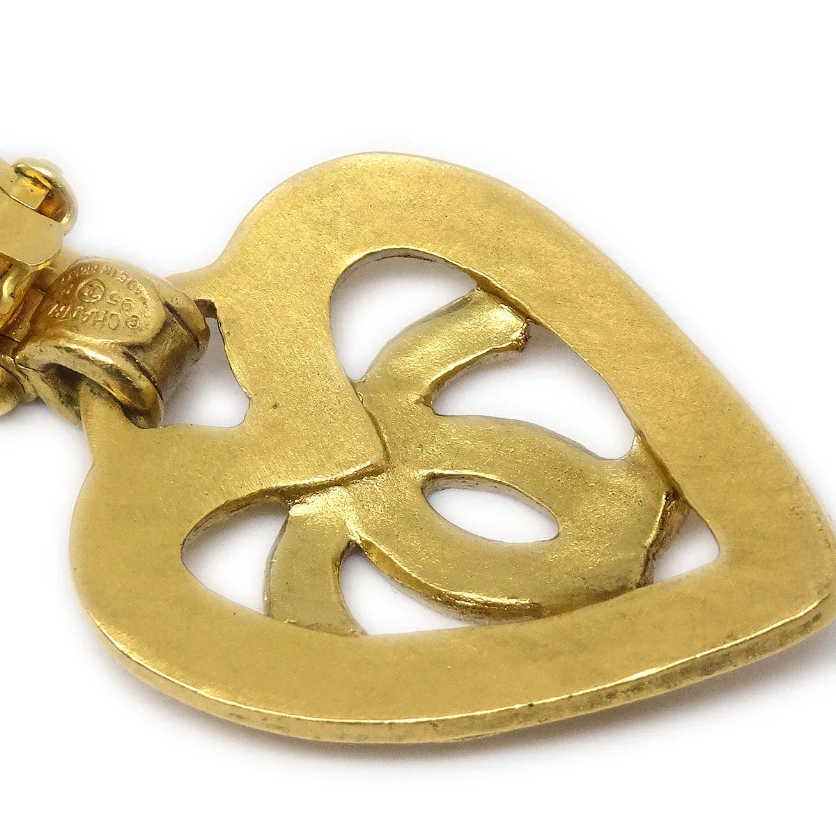 Chanel Dangle Heart Earrings Gold Clip-On 95P