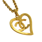 Chanel 1995 Gold CC Heart Cutout Pendant Necklace