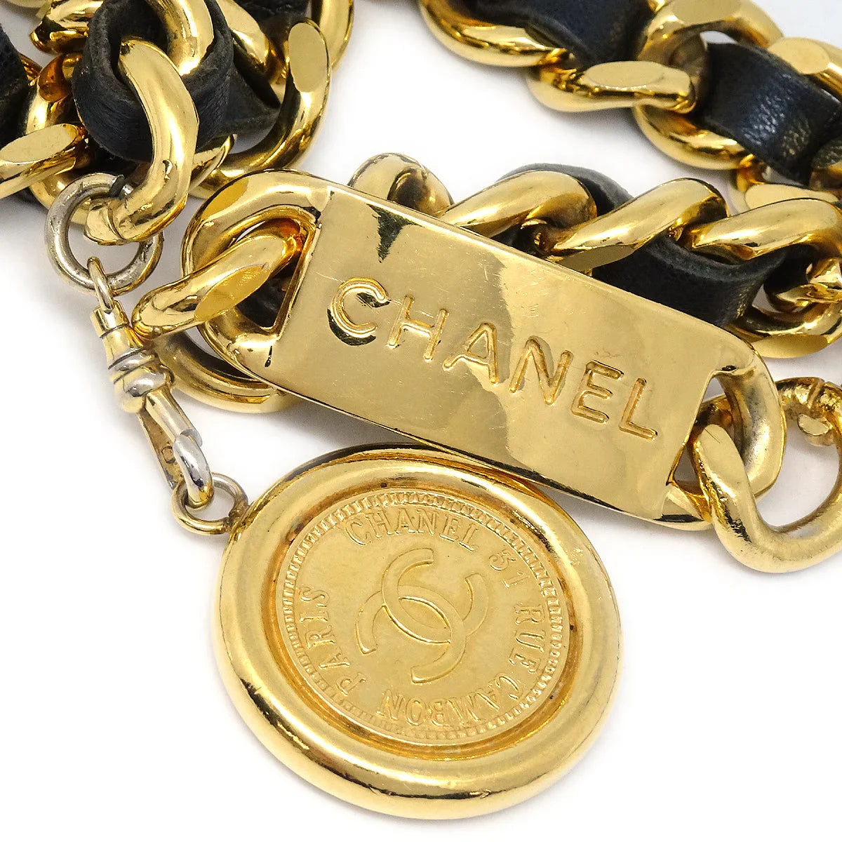 Chanel Medallion Chain Belt Gold Black