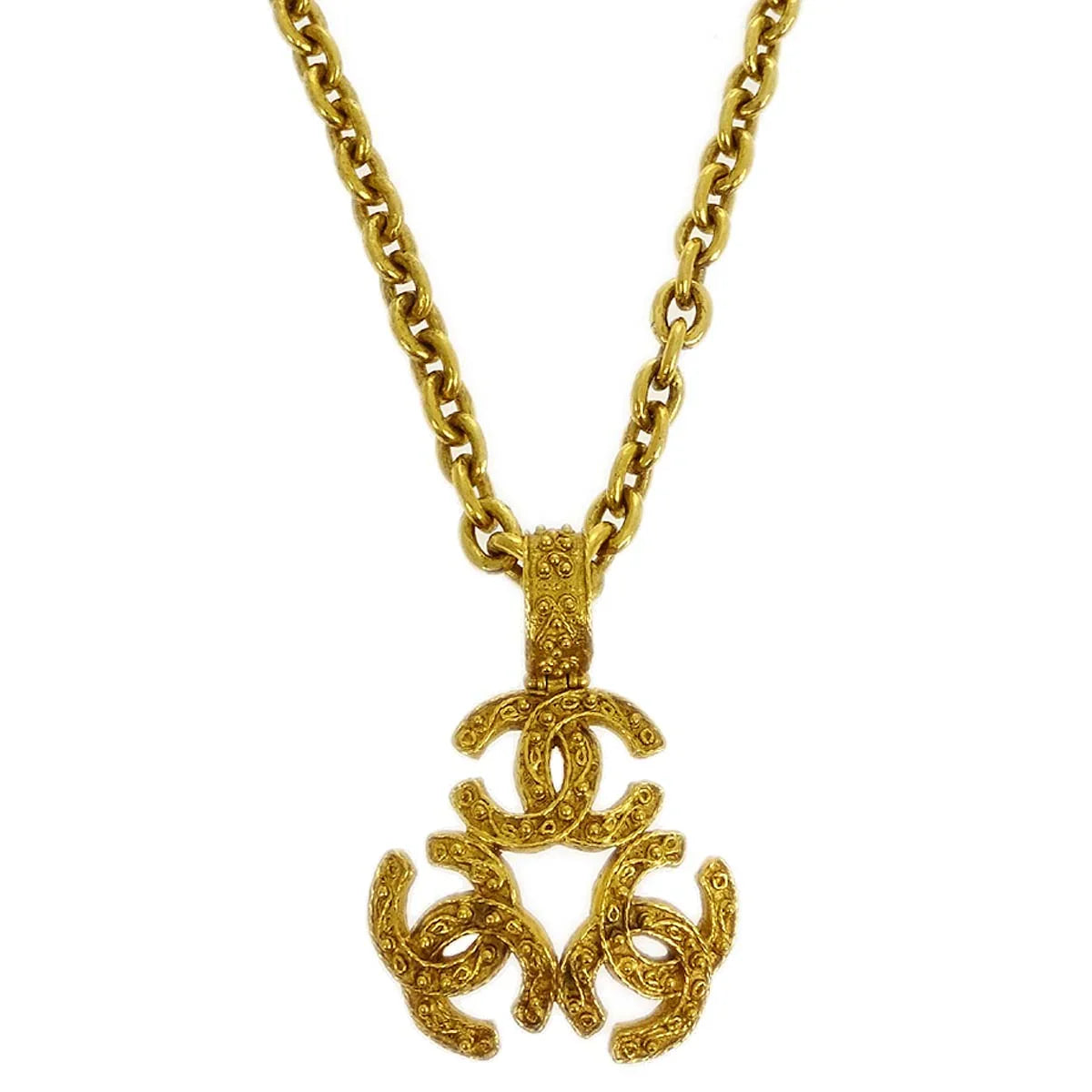 Chanel 1994 Filigree Triple CC Gold Necklace