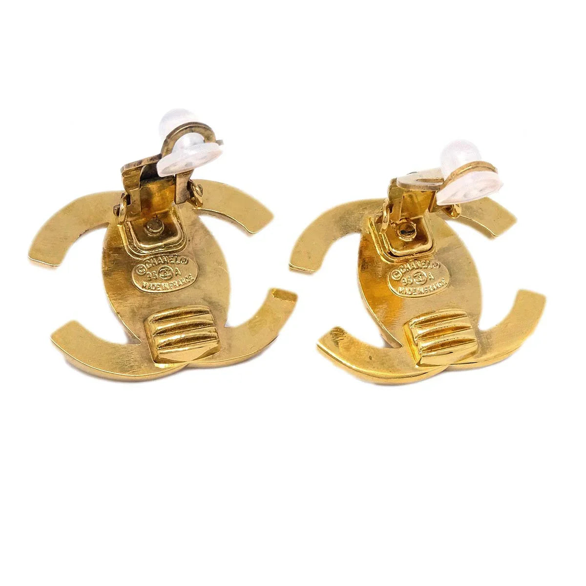 Chanel 1995 CC Turnlock Earrings Clip-On Gold Large
