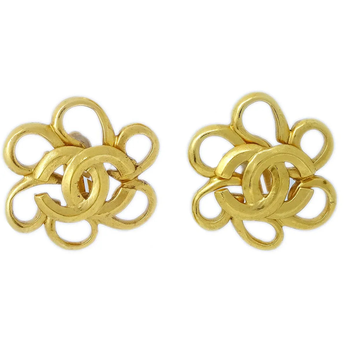 Chanel Flower Earrings Clip-On Gold 96P