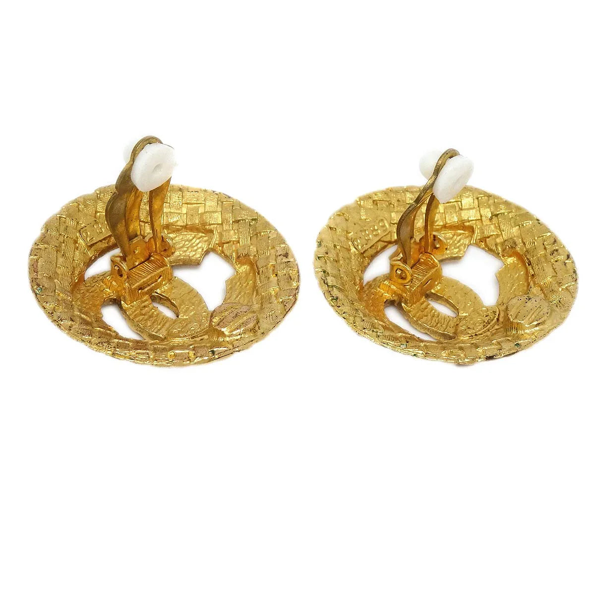 Chanel 1994 Woven CC Cutout Earrings Gold Clip-On