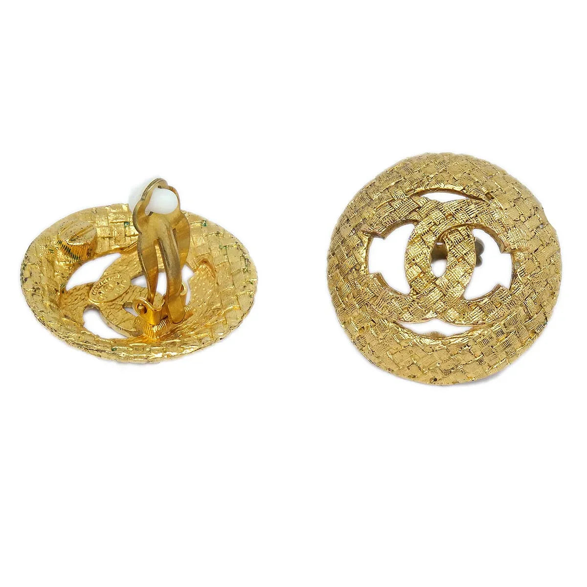 Chanel 1994 Woven CC Cutout Earrings Gold Clip-On